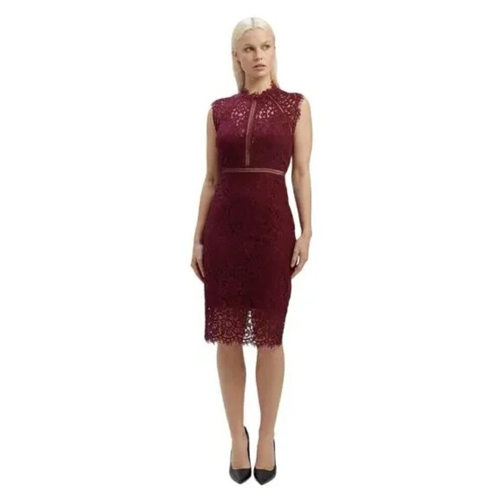 Bardot Dress 6 Burgundy Lace Panel NWT Wine Knee Length